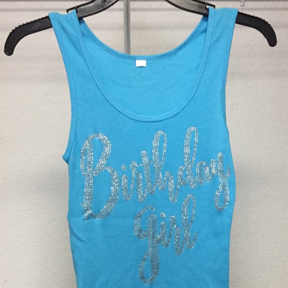 Tops - Turquoise Birthday Girl Rhinestone Tank